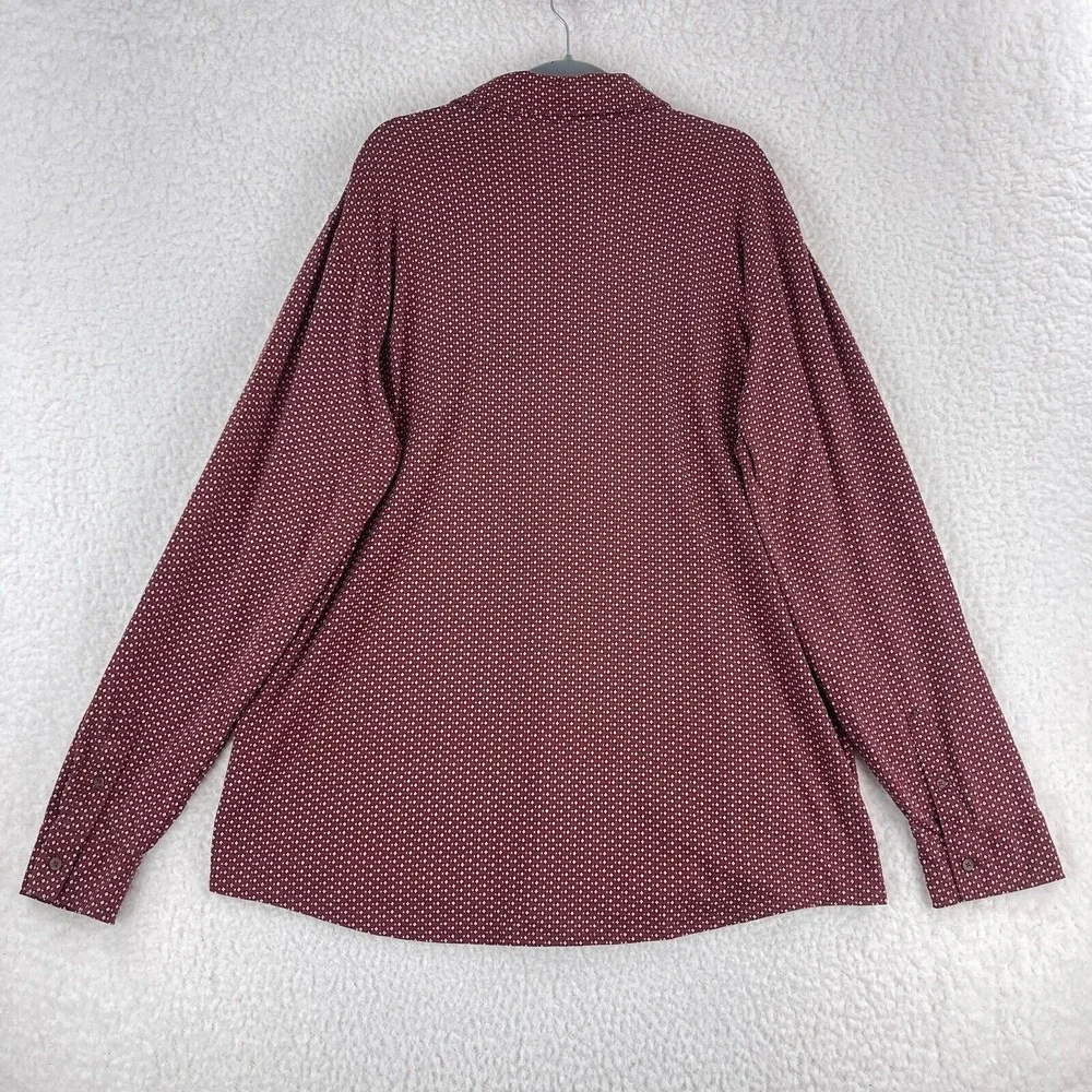 Lands'‎ End Red Long Sleeve Polo Shirt Mens Collared Stretch Geo Print Size XXL